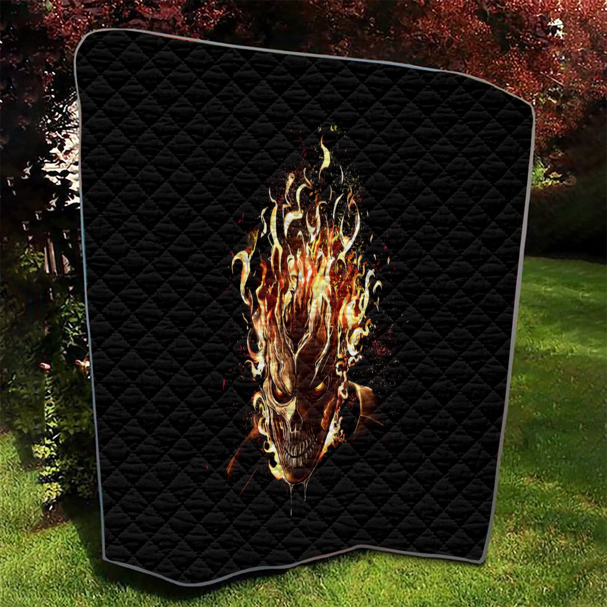 Fire Skull Quilt Flame SKull Ride Or Die - Wonder Print Shop