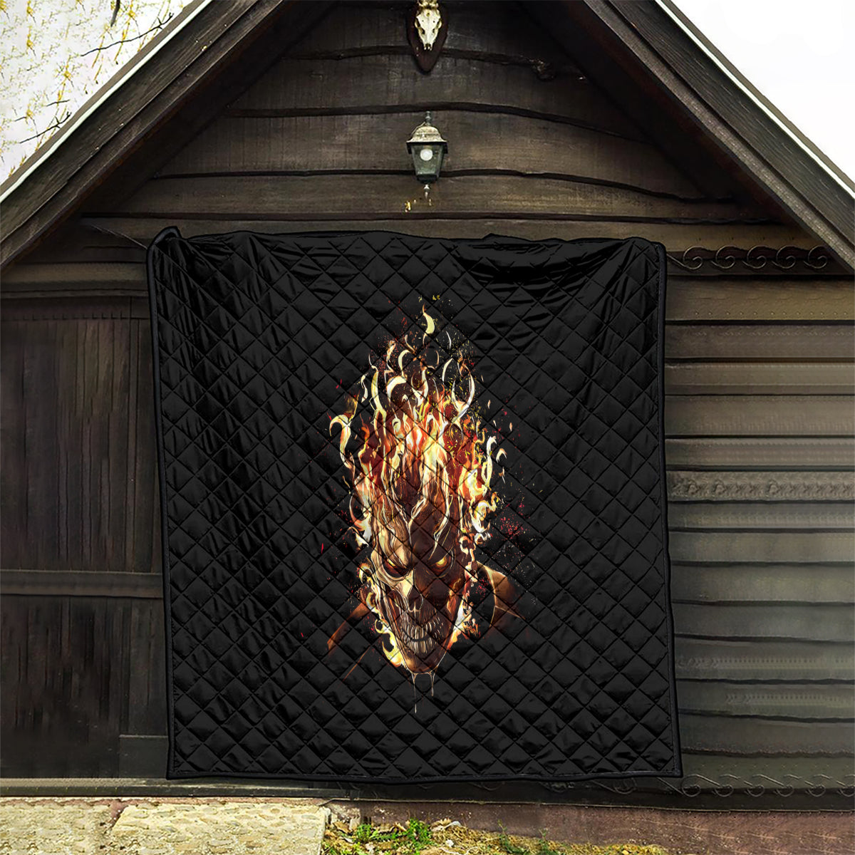 Fire Skull Quilt Flame SKull Ride Or Die - Wonder Print Shop
