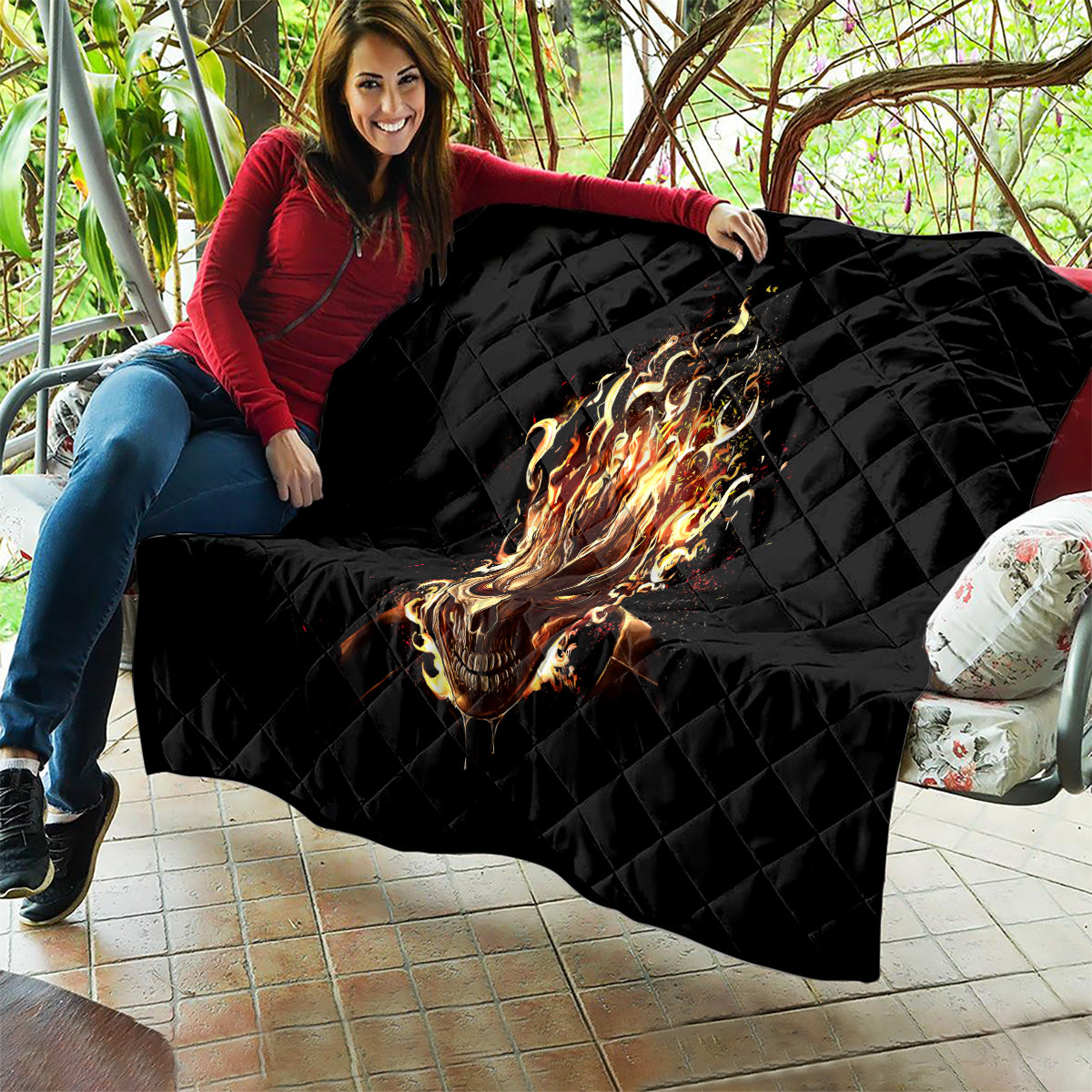 Fire Skull Quilt Flame SKull Ride Or Die - Wonder Print Shop