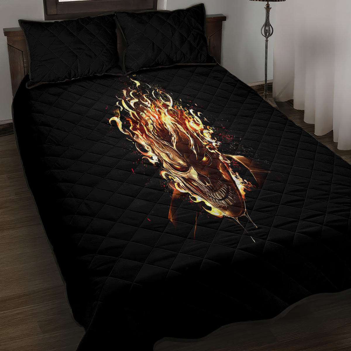 Fire Skull Quilt Bed Set Flame SKull Ride Or Die - Wonder Print Shop