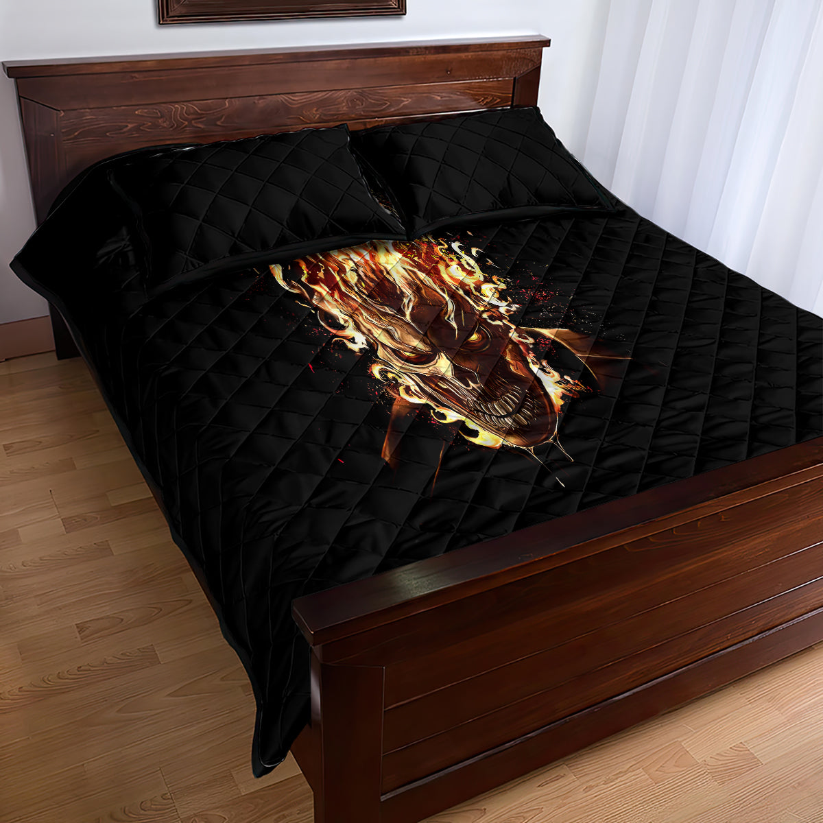 Fire Skull Quilt Bed Set Flame SKull Ride Or Die - Wonder Print Shop