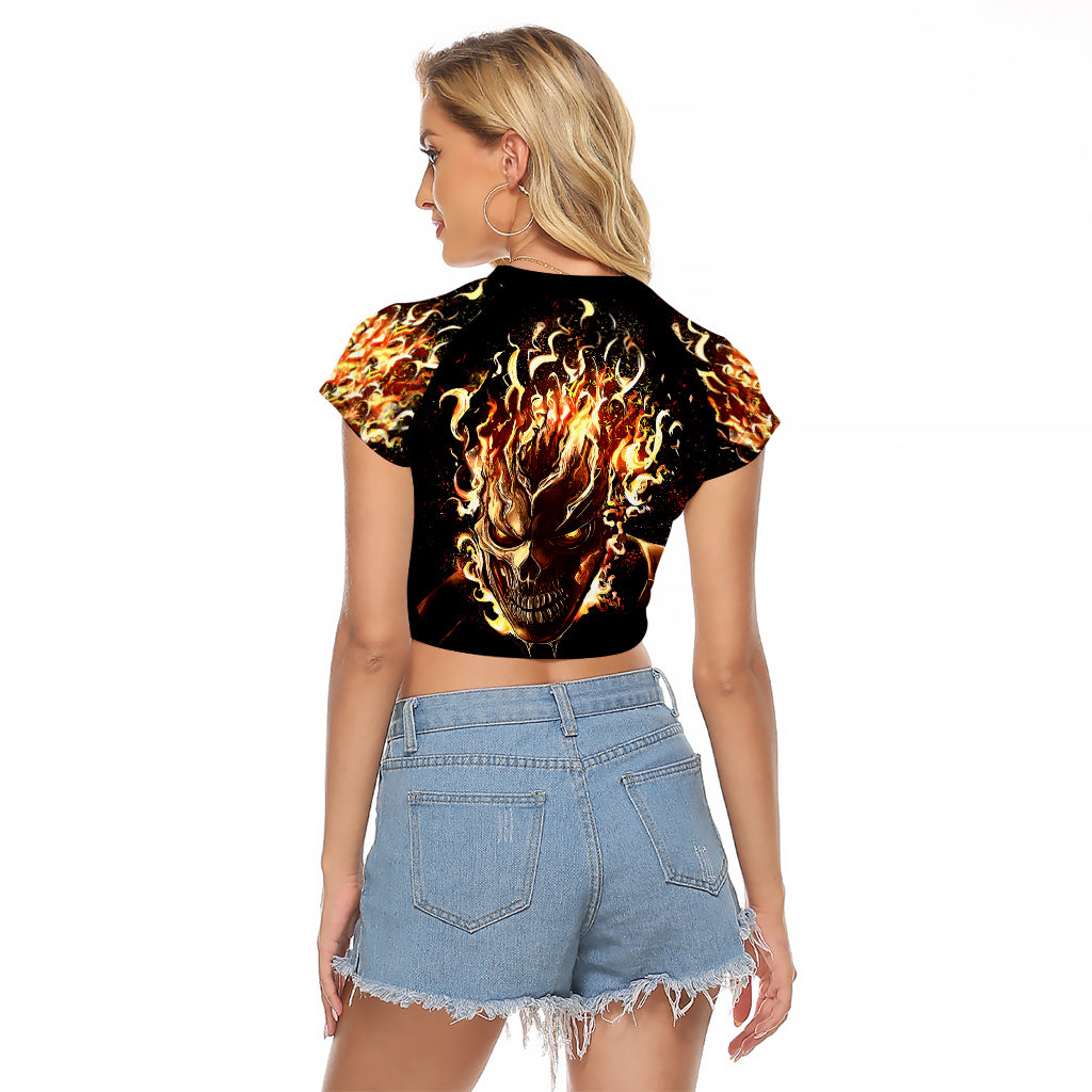 Fire Skull Raglan Cropped T Shirt Flame SKull Ride Or Die - Wonder Print Shop
