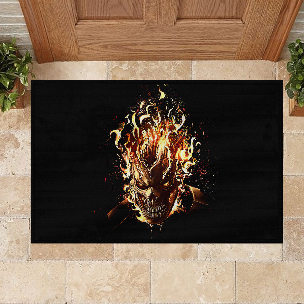 Fire Skull Rubber Doormat Flame SKull Ride Or Die - Wonder Print Shop