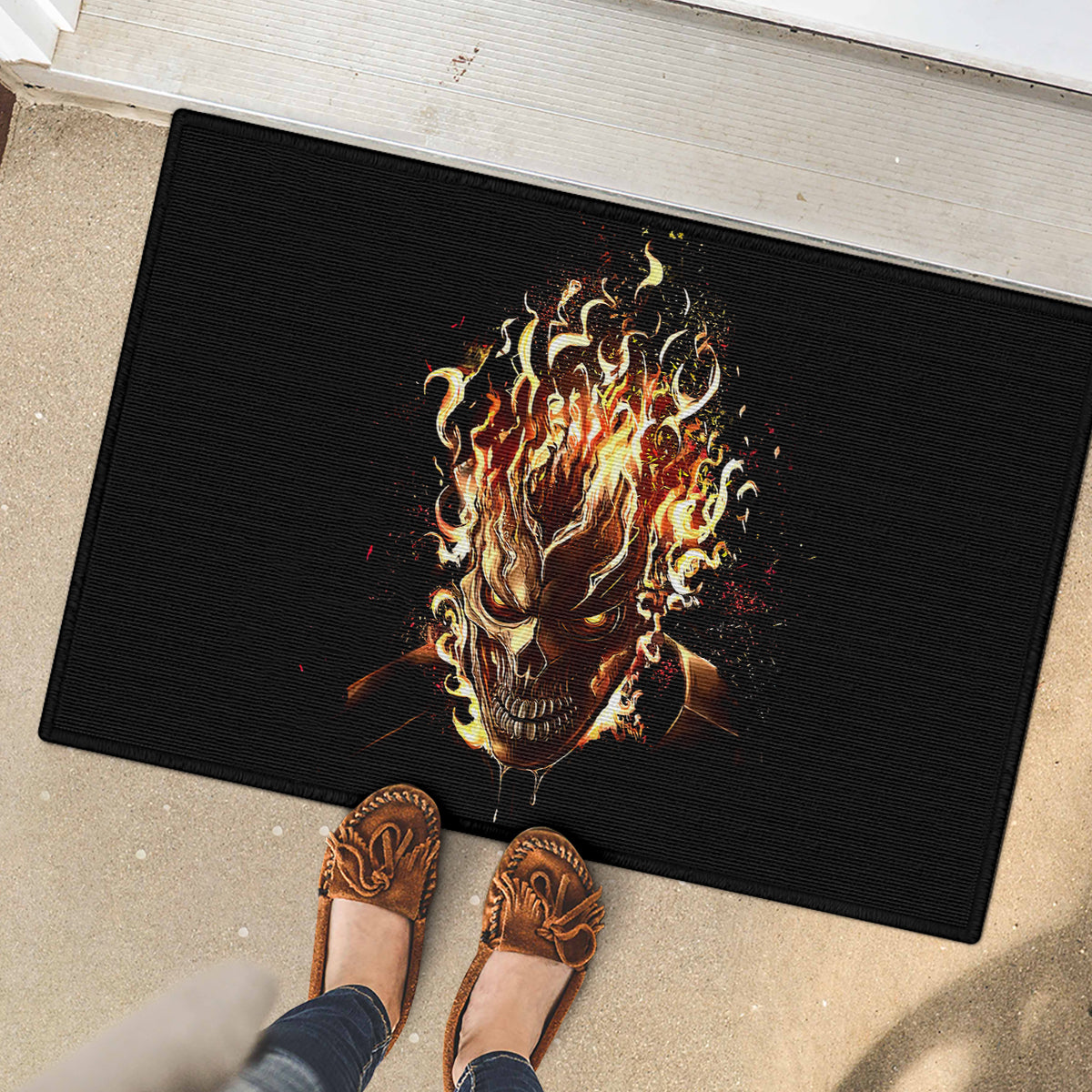 Fire Skull Rubber Doormat Flame SKull Ride Or Die - Wonder Print Shop