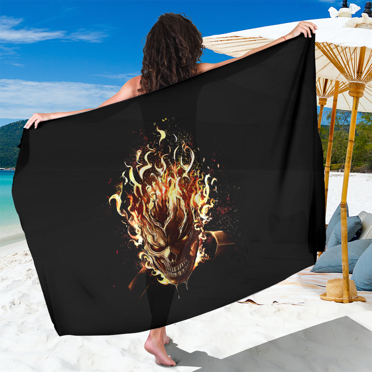 Fire Skull Sarong Flame SKull Ride Or Die - Wonder Print Shop