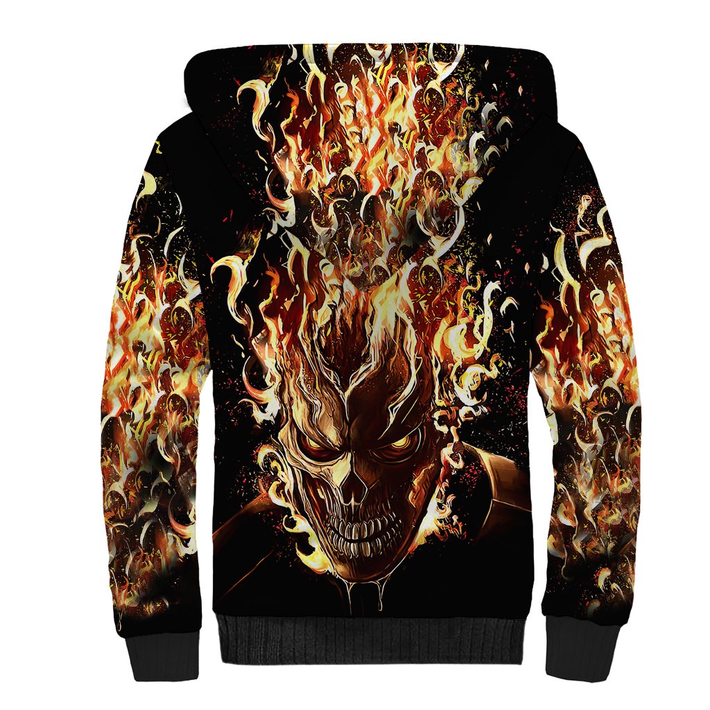 Fire Skull Sherpa Hoodie Flame SKull Ride Or Die - Wonder Print Shop