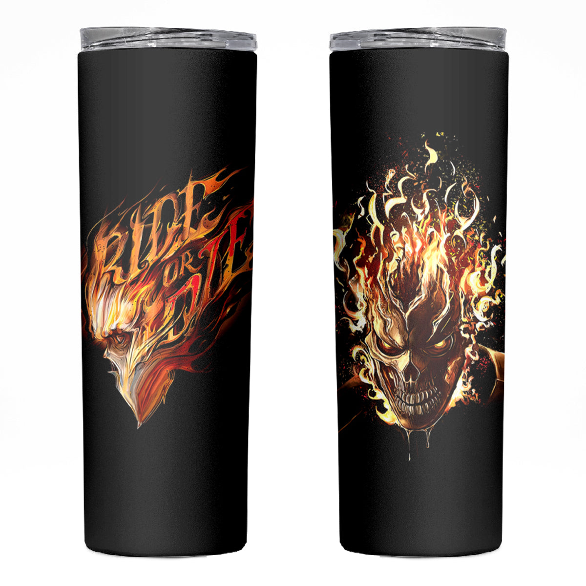 Fire Skull Skinny Tumbler Flame SKull Ride Or Die - Wonder Print Shop