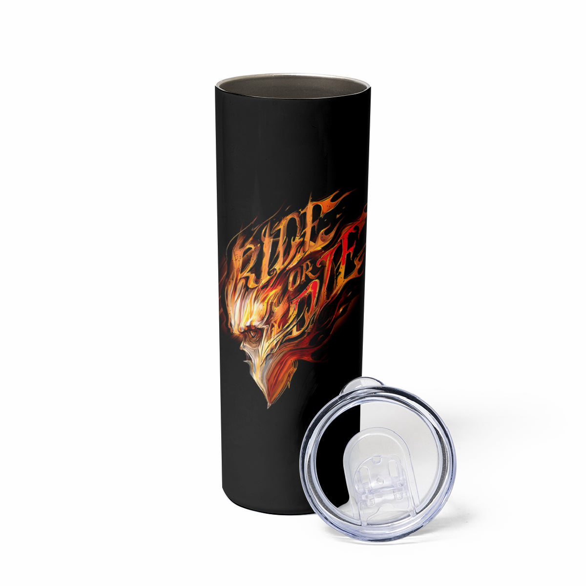 Fire Skull Skinny Tumbler Flame SKull Ride Or Die - Wonder Print Shop