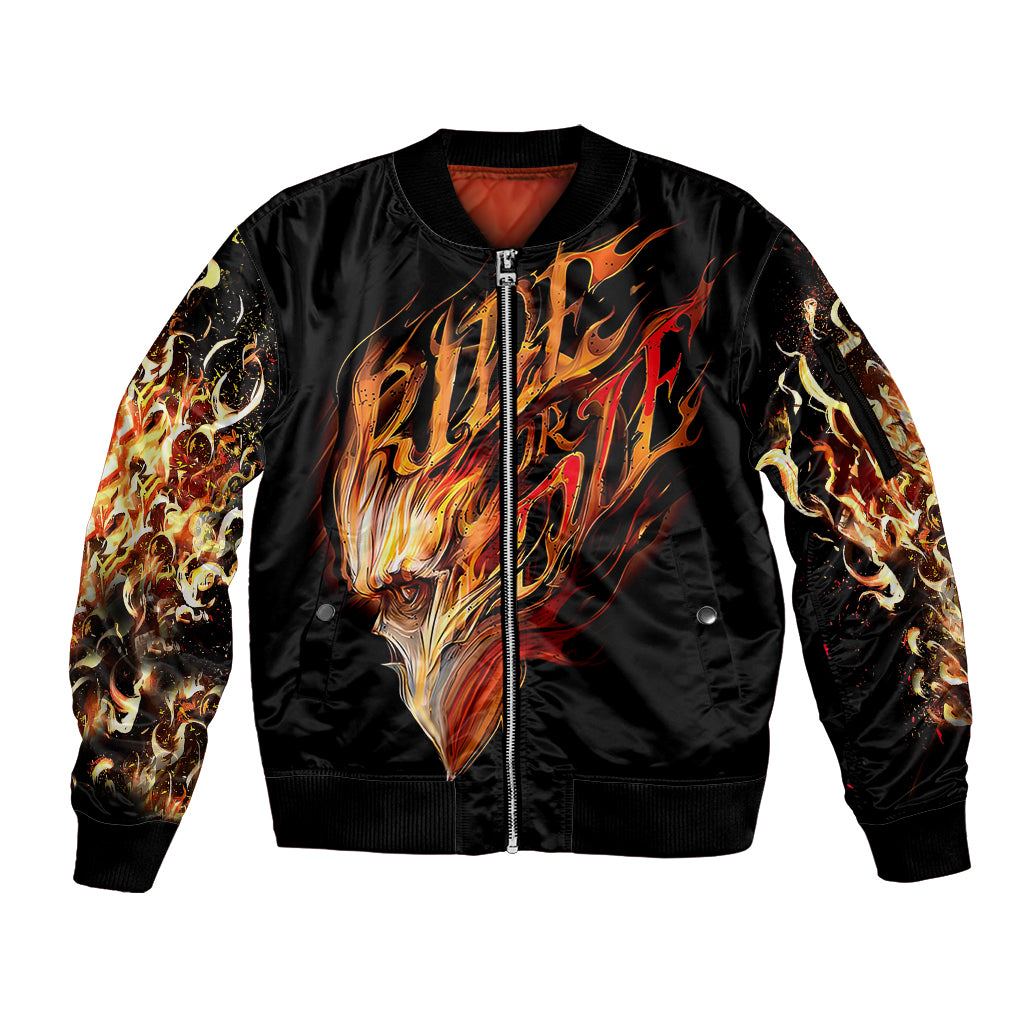 Fire Skull Sleeve Zip Bomber Jacket Flame SKull Ride Or Die - Wonder Print Shop