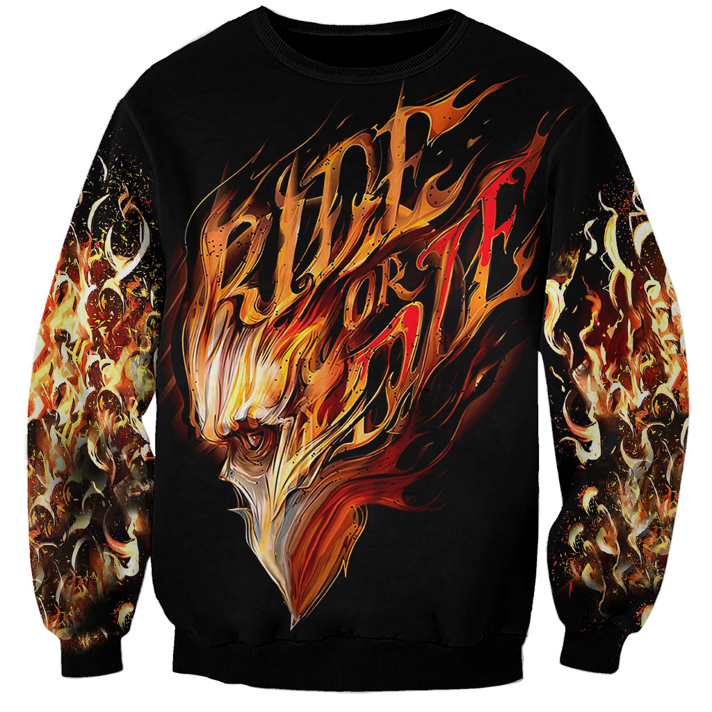 Fire Skull Sweatshirt Flame SKull Ride Or Die - Wonder Print Shop