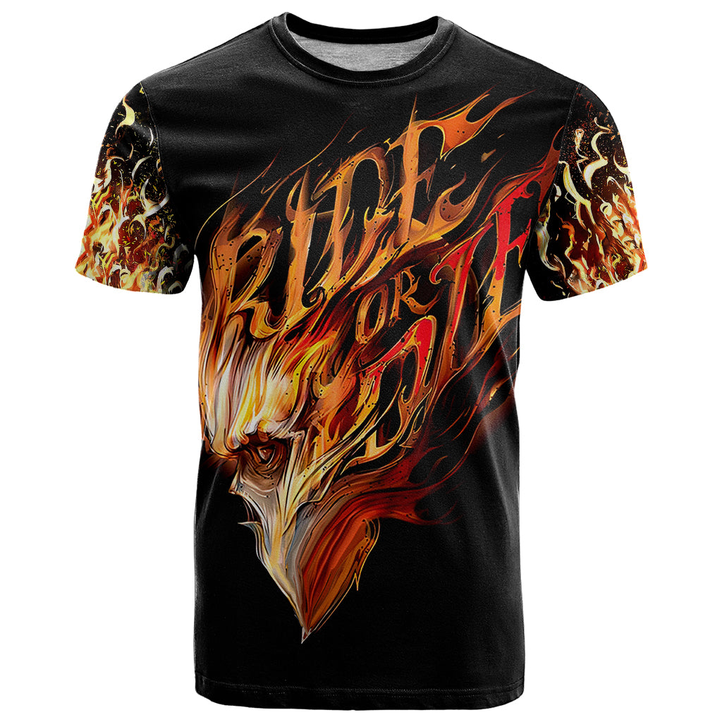 Fire Skull T Shirt Flame SKull Ride Or Die - Wonder Print Shop