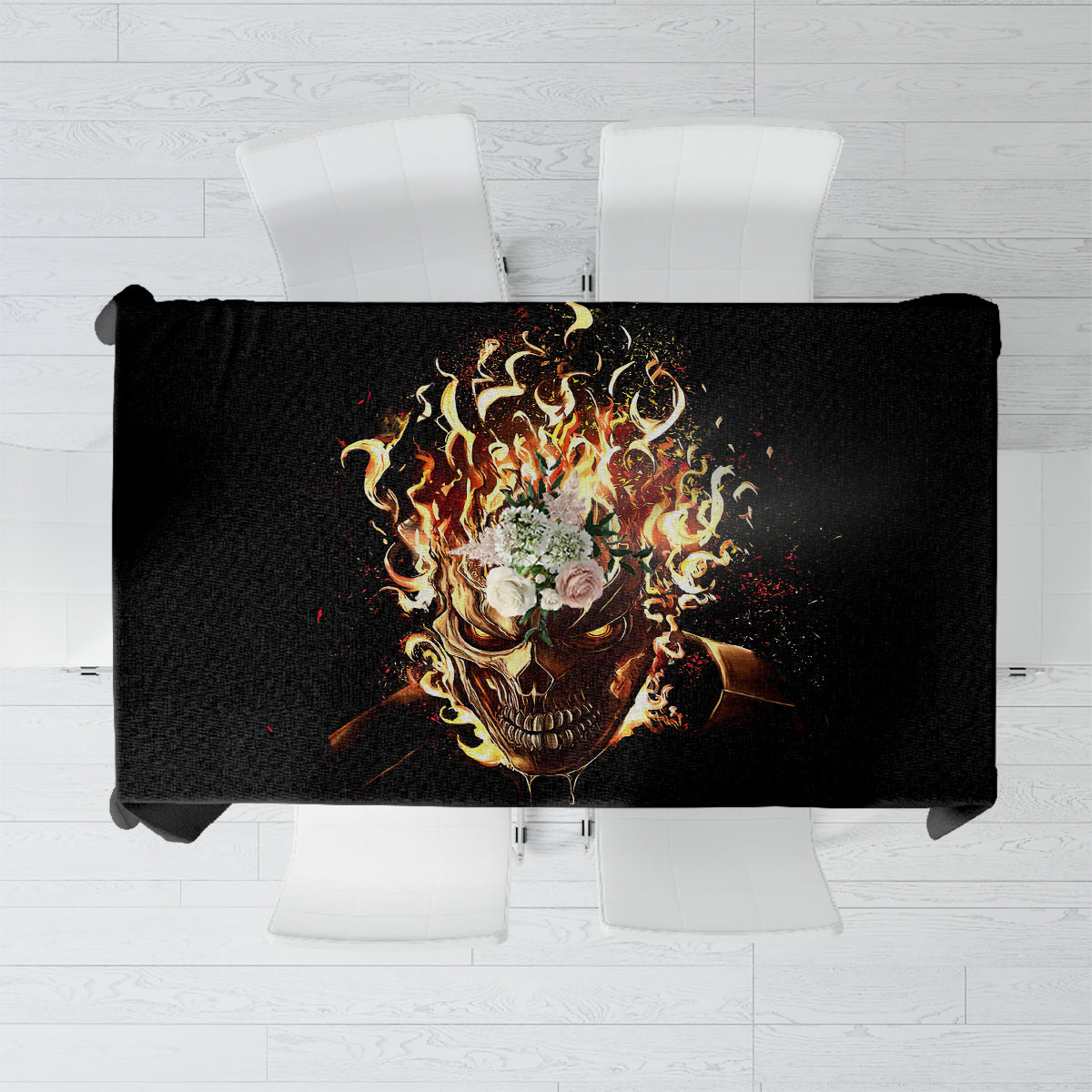 Fire Skull Tablecloth Flame SKull Ride Or Die - Wonder Print Shop