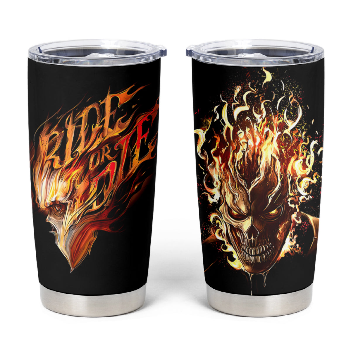 Fire Skull Tumbler Cup Flame SKull Ride Or Die - Wonder Print Shop