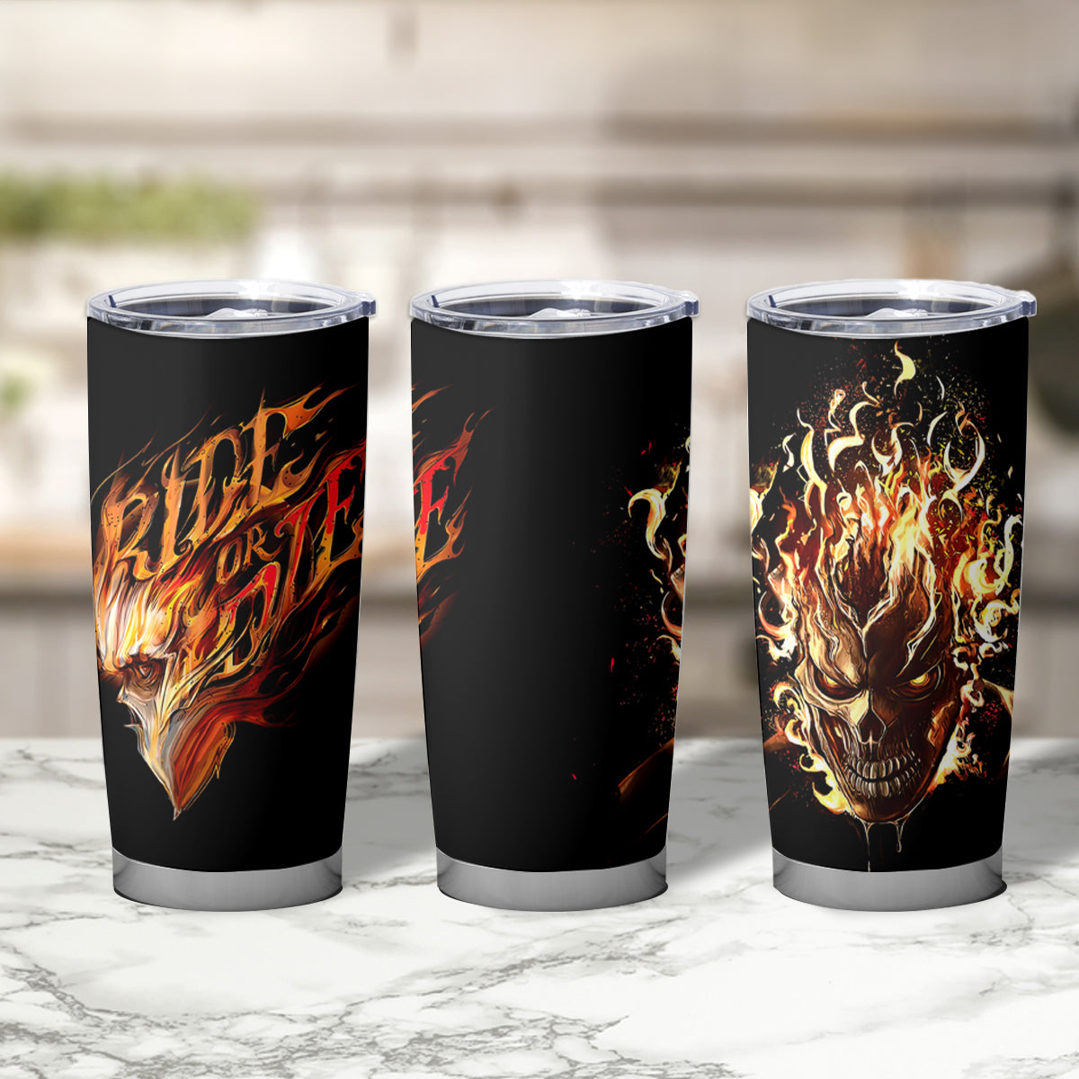 Fire Skull Tumbler Cup Flame SKull Ride Or Die - Wonder Print Shop