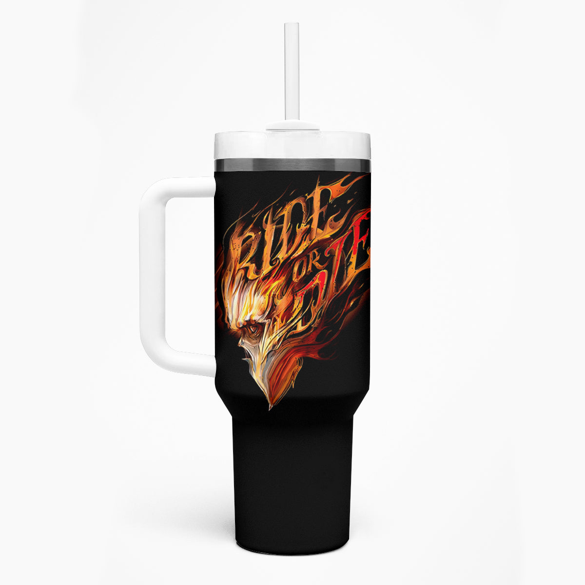 Fire Skull Tumbler With Handle Flame SKull Ride Or Die - Wonder Print Shop