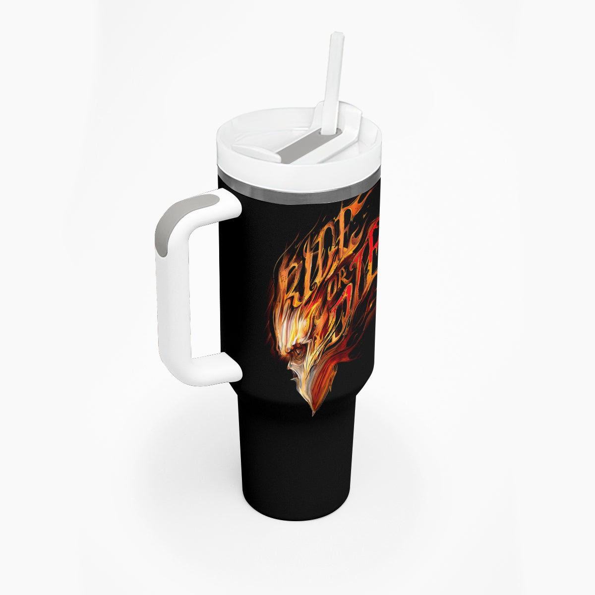 Fire Skull Tumbler With Handle Flame SKull Ride Or Die - Wonder Print Shop