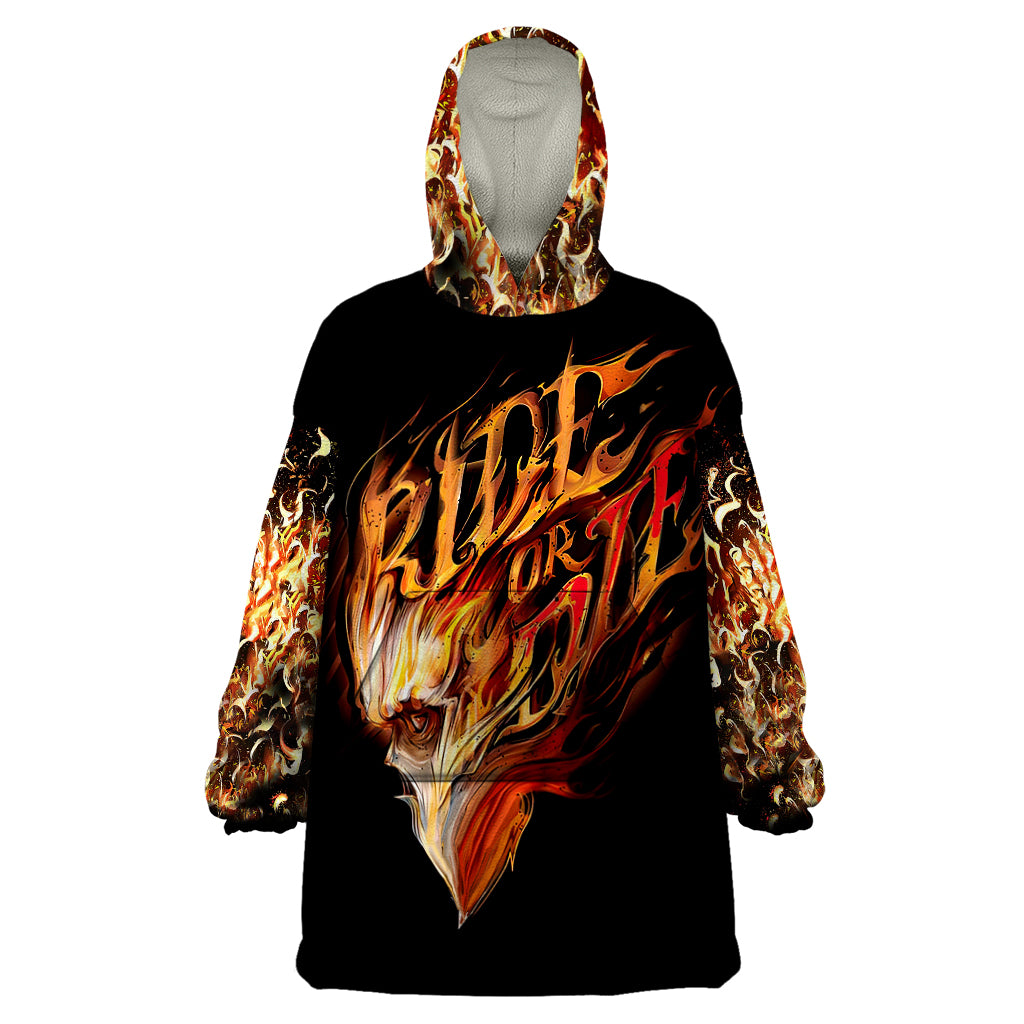 Fire Skull Wearable Blanket Hoodie Flame SKull Ride Or Die - Wonder Print Shop