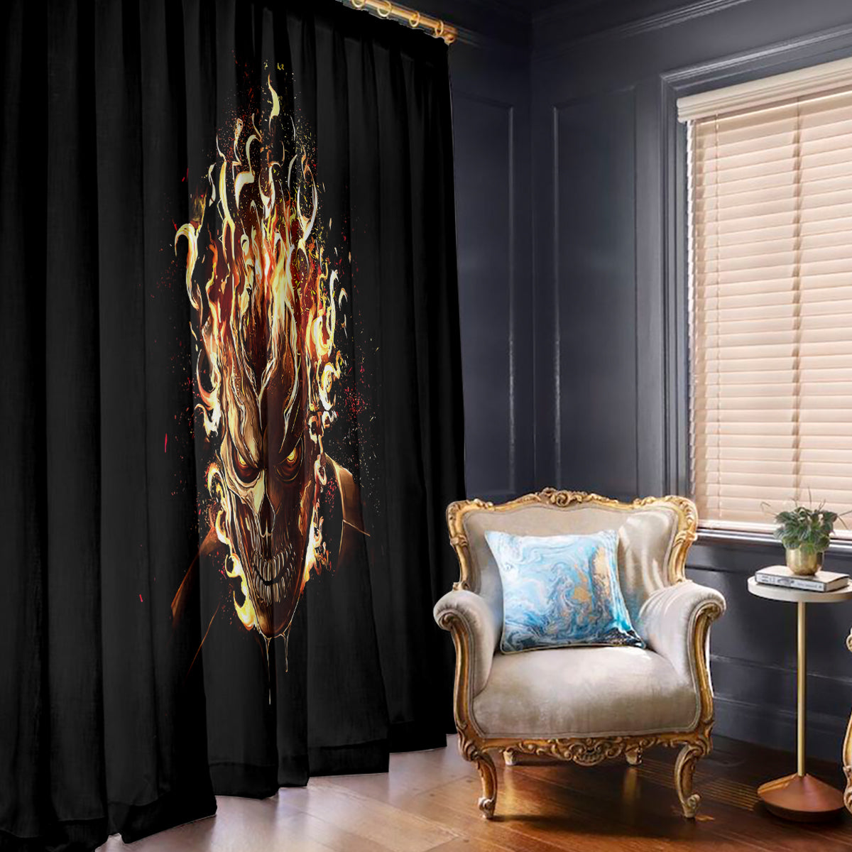 Fire Skull Window Curtain Flame SKull Ride Or Die - Wonder Print Shop