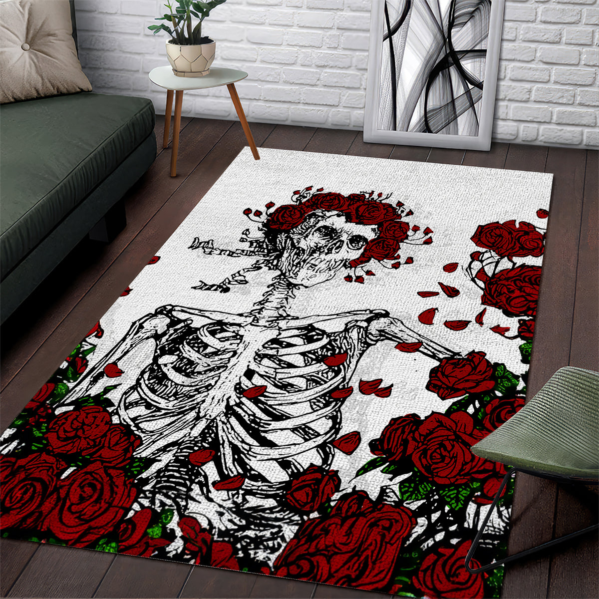 Rose Skull Area Rug Rose Skull Day Of The Dead - Wonder Print Shop