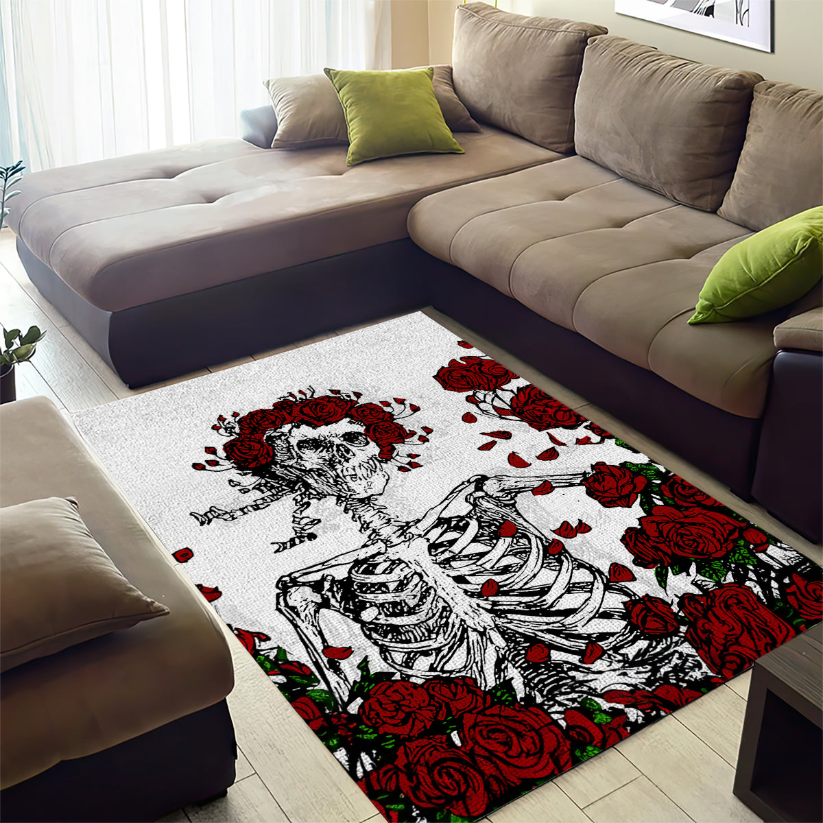 Rose Skull Area Rug Rose Skull Day Of The Dead - Wonder Print Shop