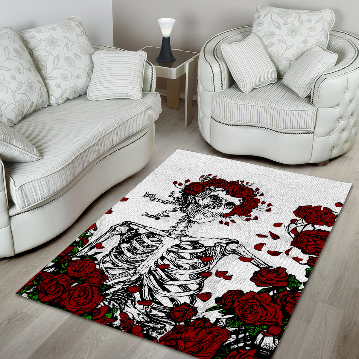Rose Skull Area Rug Rose Skull Day Of The Dead - Wonder Print Shop