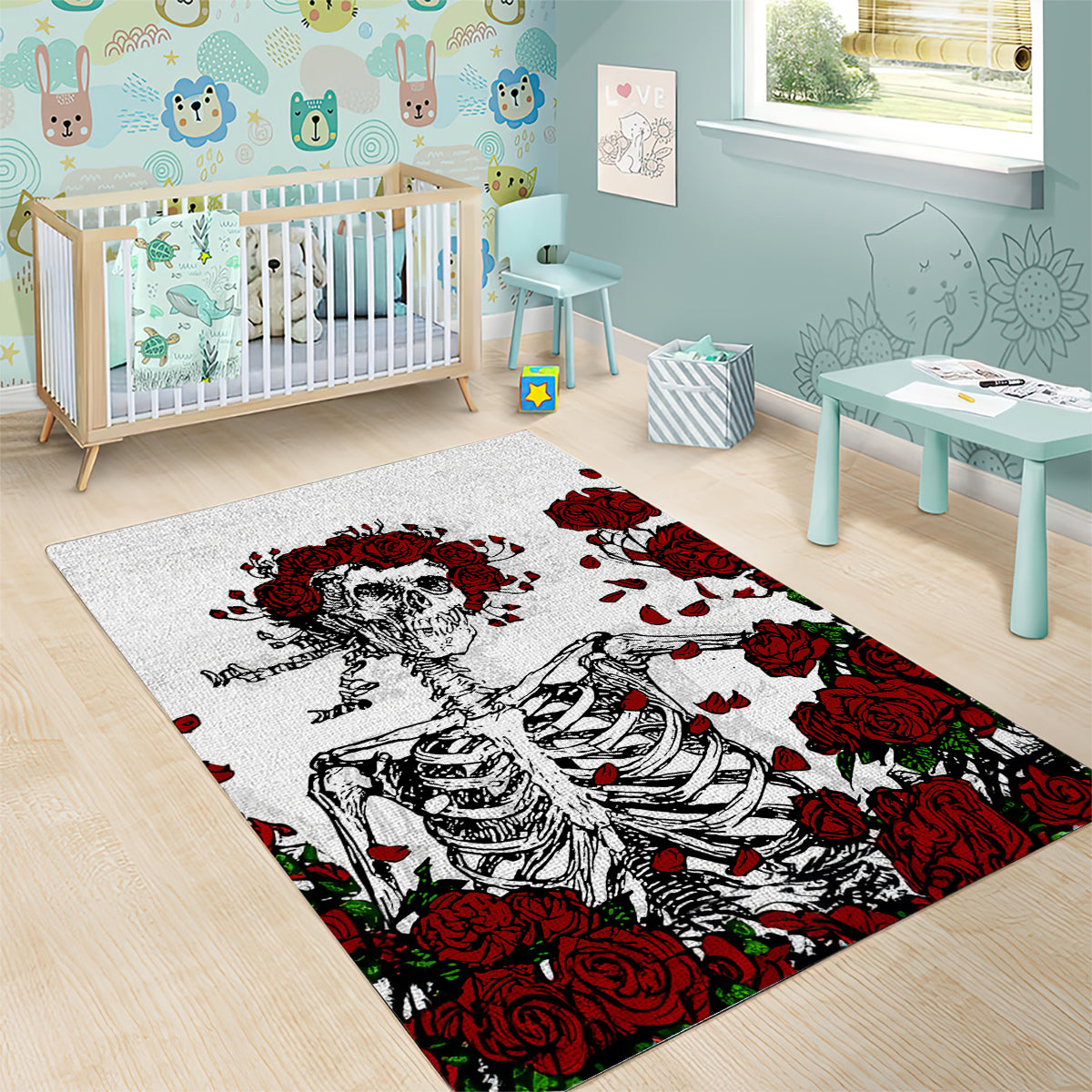 Rose Skull Area Rug Rose Skull Day Of The Dead - Wonder Print Shop