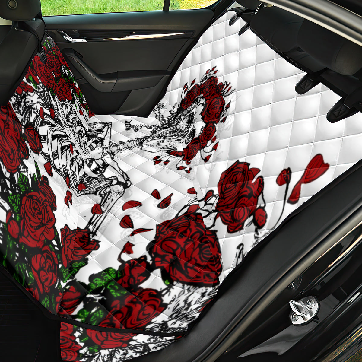 Rose Skull Back Car Seat Cover Rose Skull Day Of The Dead - Wonder Print Shop