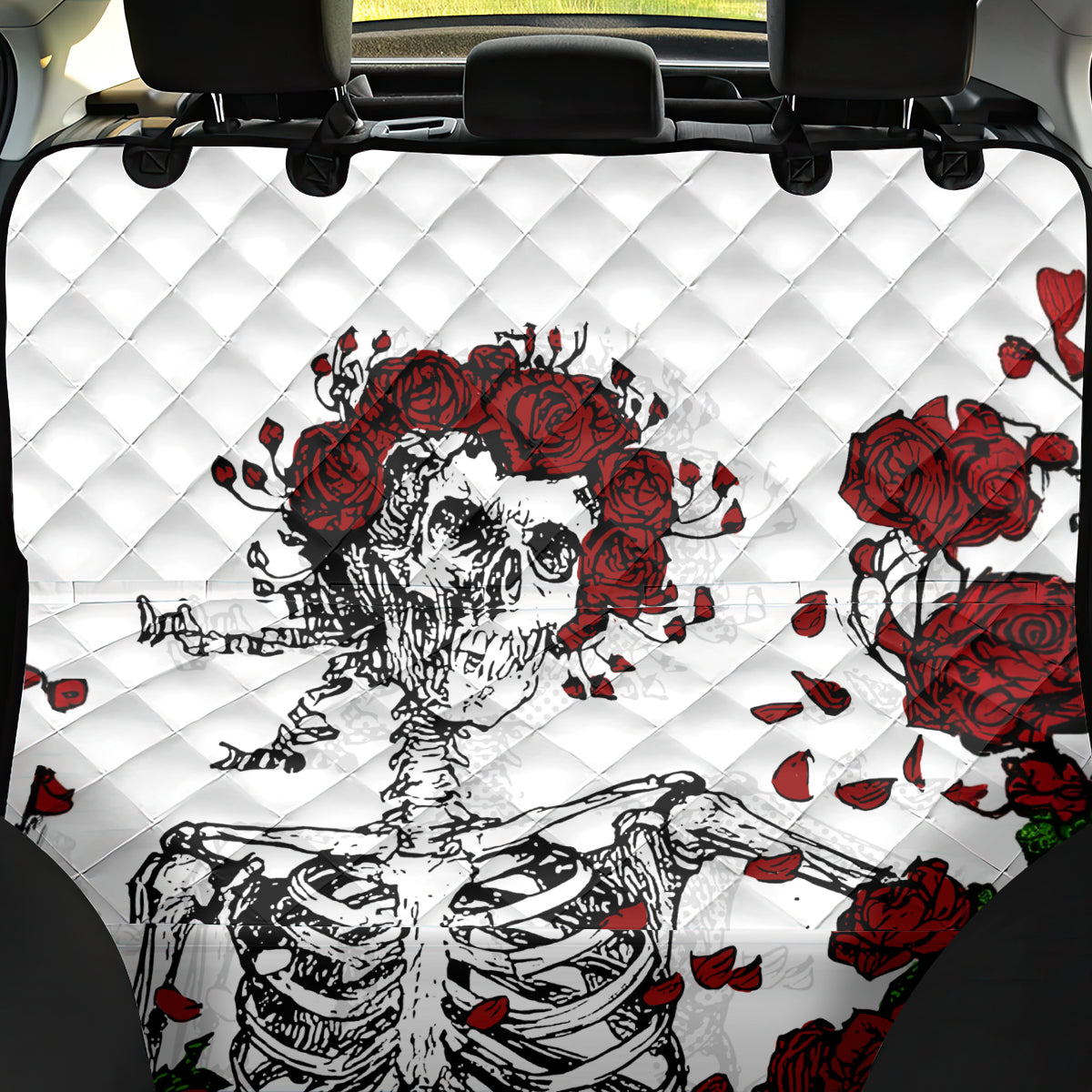 Rose Skull Back Car Seat Cover Rose Skull Day Of The Dead - Wonder Print Shop