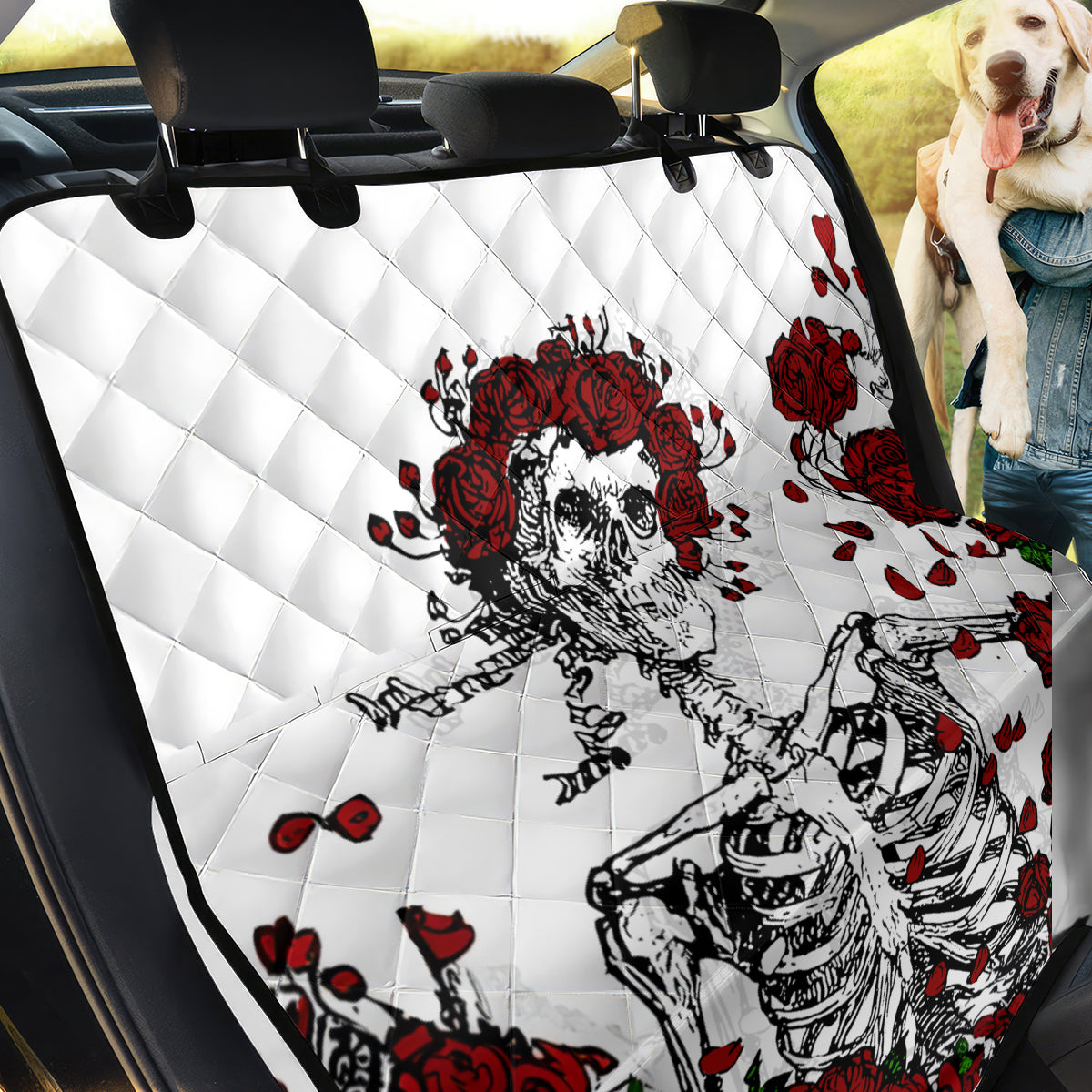 Rose Skull Back Car Seat Cover Rose Skull Day Of The Dead - Wonder Print Shop