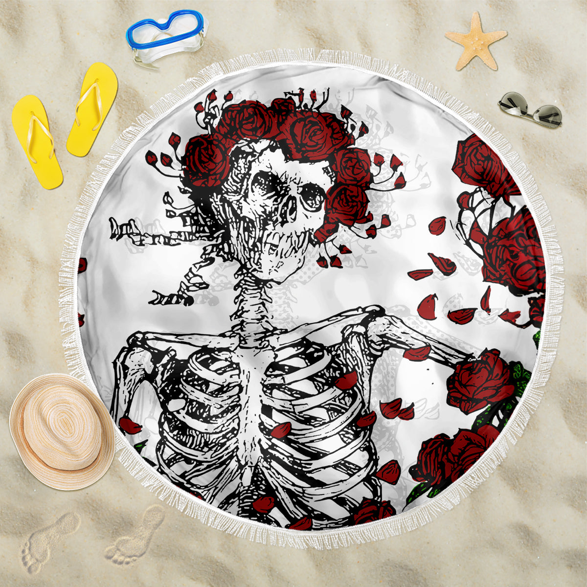Rose Skull Beach Blanket Rose Skull Day Of The Dead - Wonder Print Shop