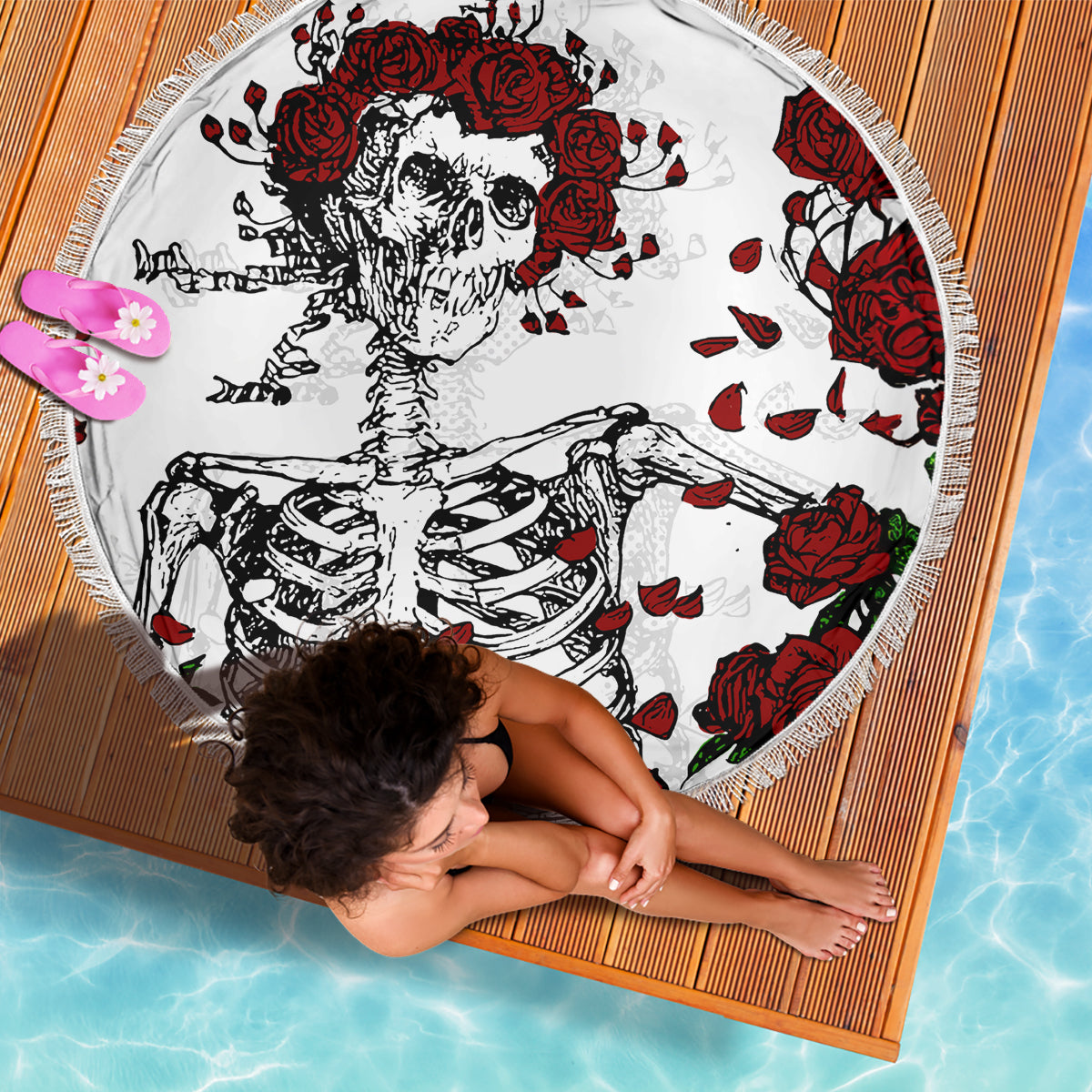 Rose Skull Beach Blanket Rose Skull Day Of The Dead - Wonder Print Shop
