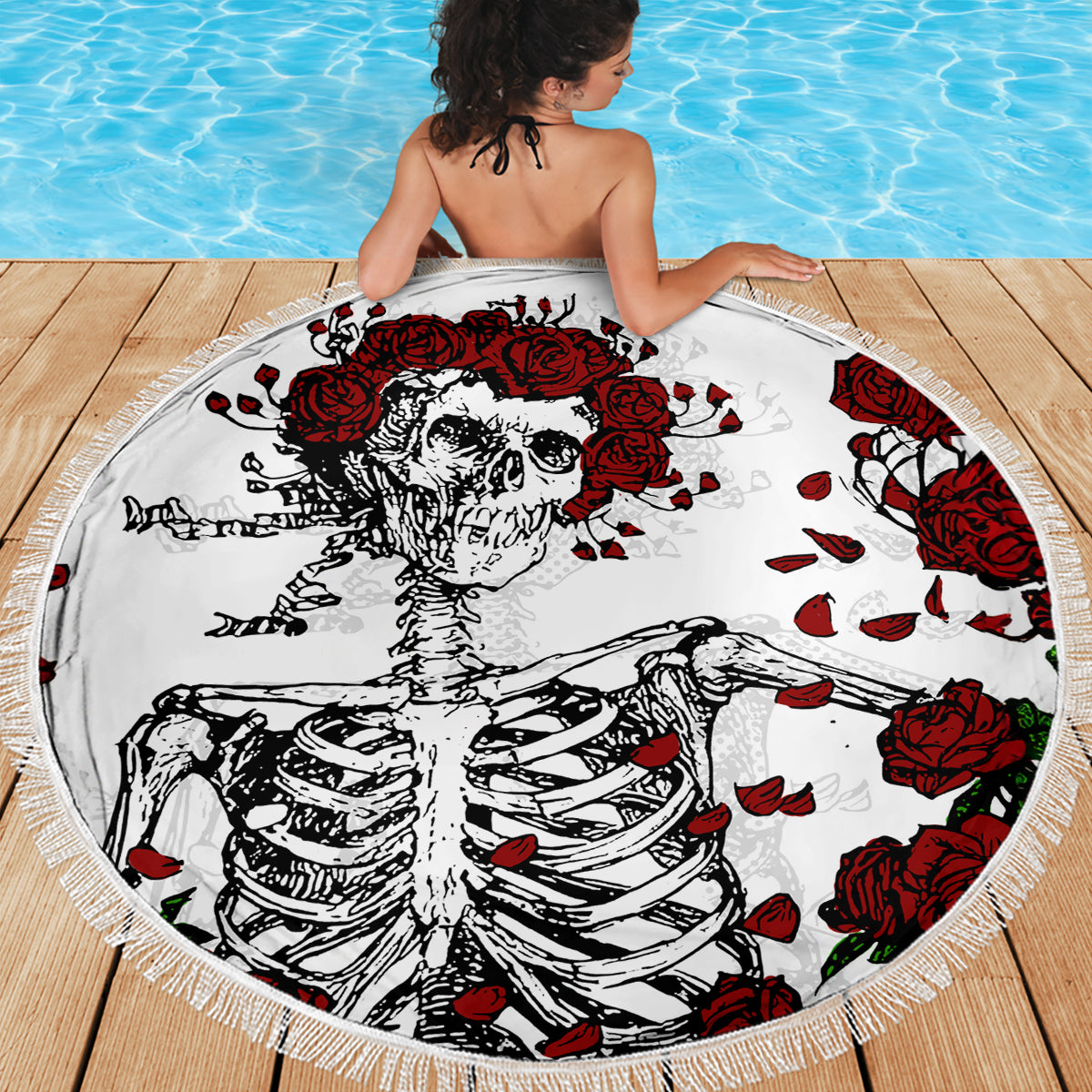 Rose Skull Beach Blanket Rose Skull Day Of The Dead - Wonder Print Shop