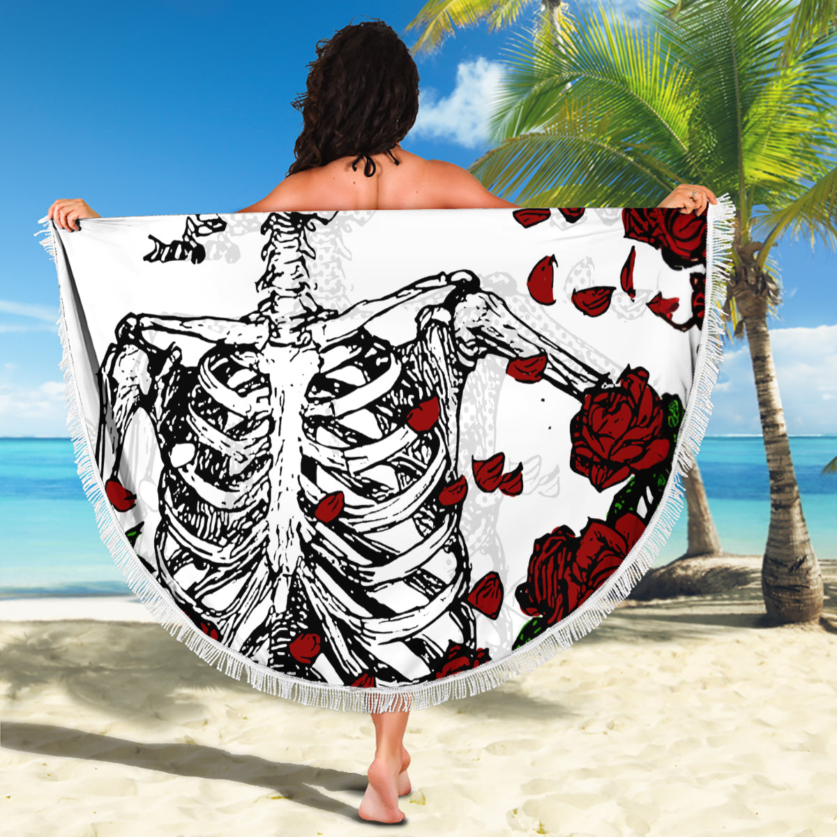 Rose Skull Beach Blanket Rose Skull Day Of The Dead - Wonder Print Shop