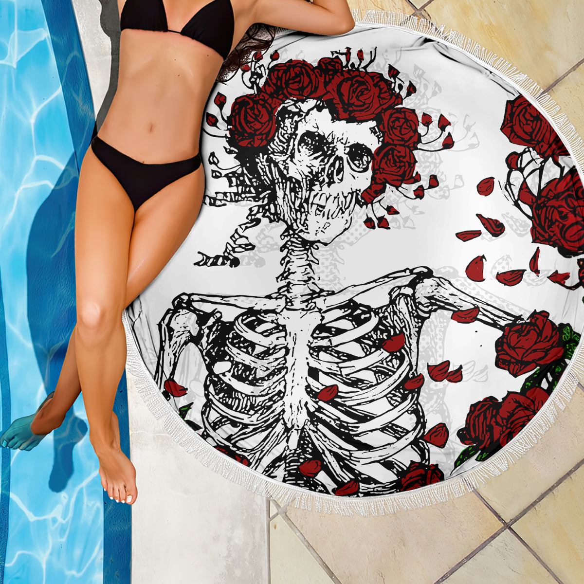 Rose Skull Beach Blanket Rose Skull Day Of The Dead - Wonder Print Shop