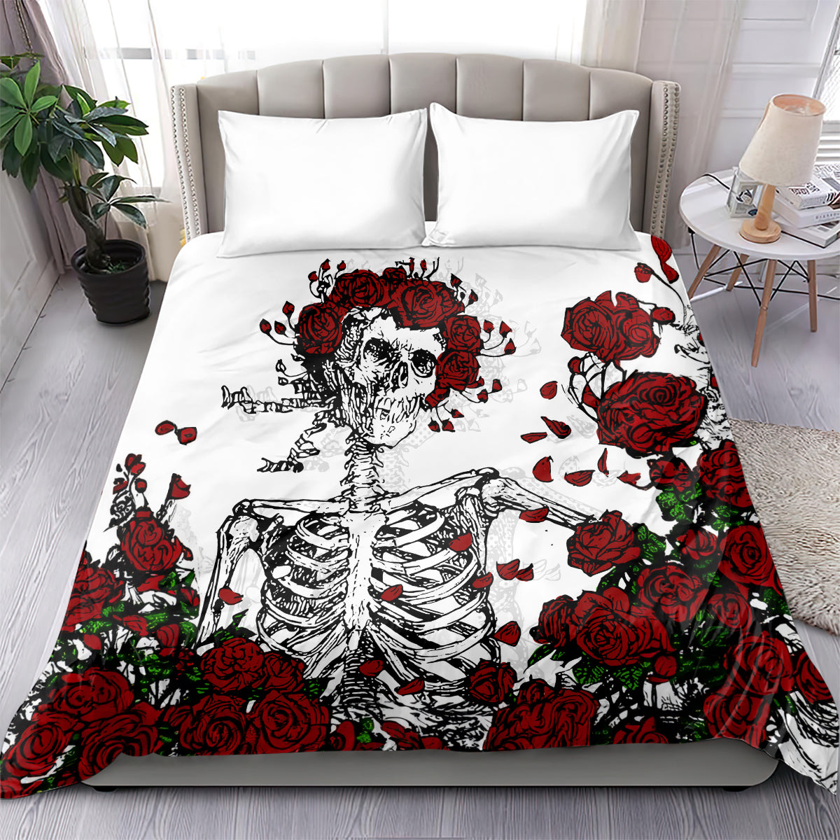 Rose Skull Bedding Set Rose Skull Day Of The Dead - Wonder Print Shop