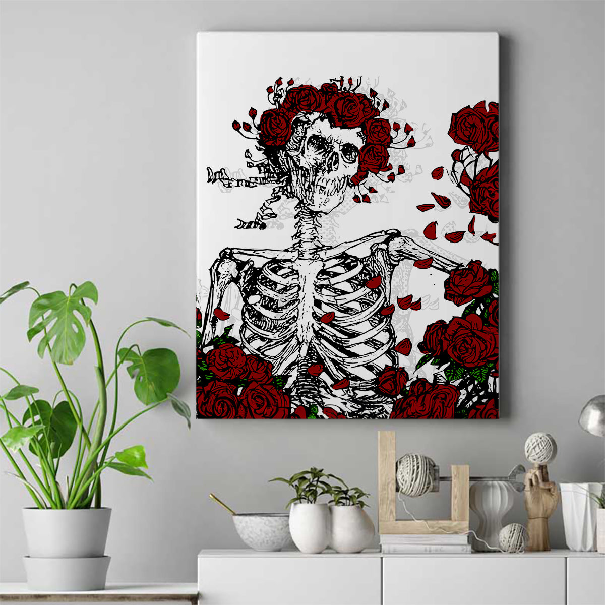 Rose Skull Canvas Wall Art Rose Skull Day Of The Dead - Wonder Print Shop