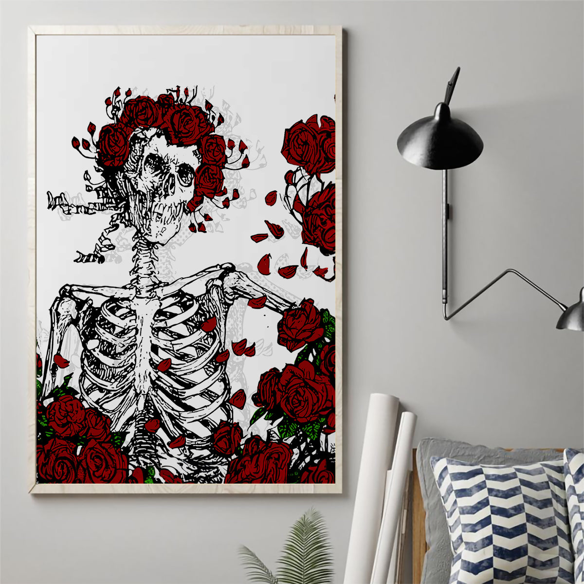 Rose Skull Canvas Wall Art Rose Skull Day Of The Dead - Wonder Print Shop