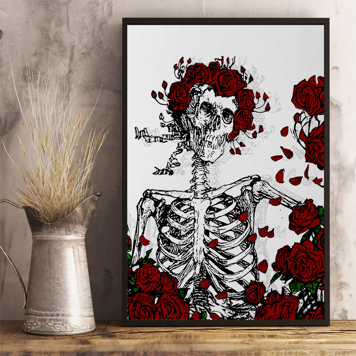 Rose Skull Canvas Wall Art Rose Skull Day Of The Dead - Wonder Print Shop
