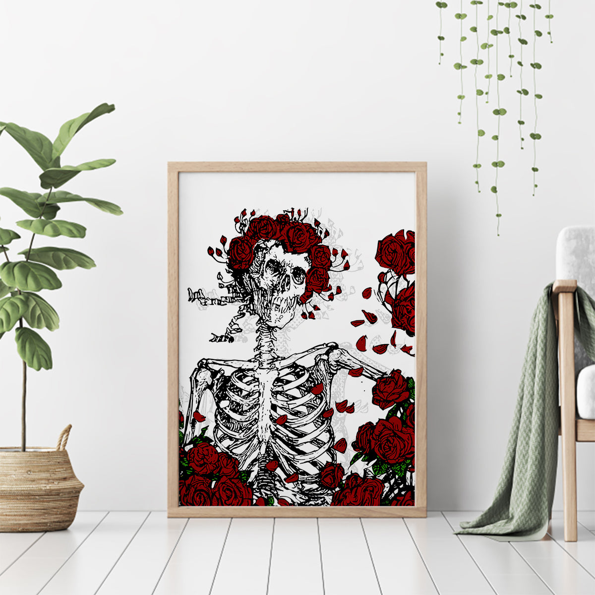 Rose Skull Canvas Wall Art Rose Skull Day Of The Dead - Wonder Print Shop