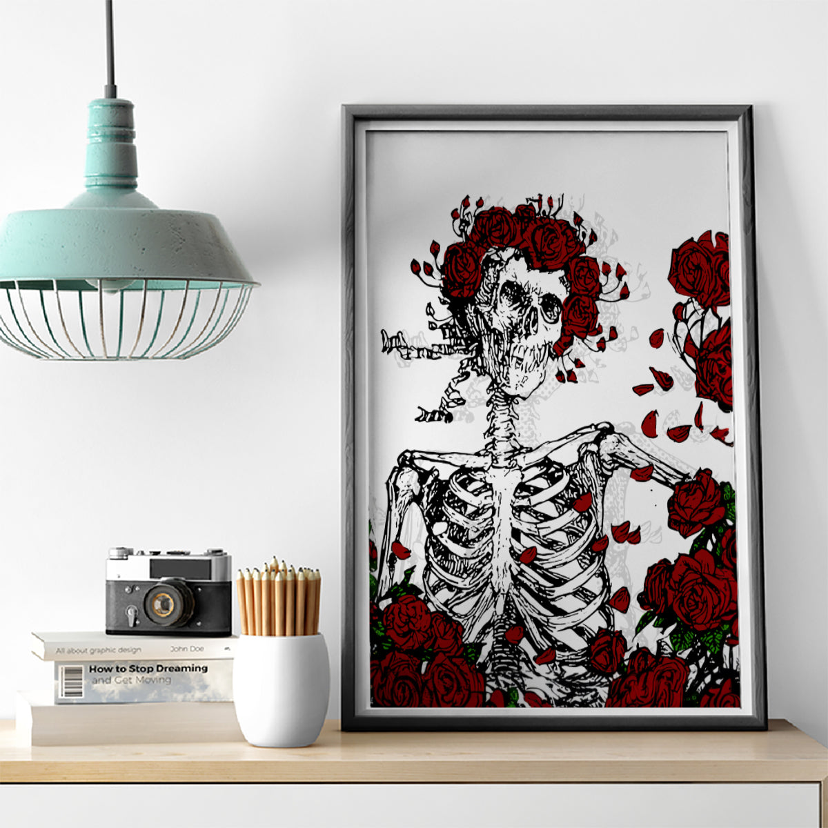 Rose Skull Canvas Wall Art Rose Skull Day Of The Dead - Wonder Print Shop