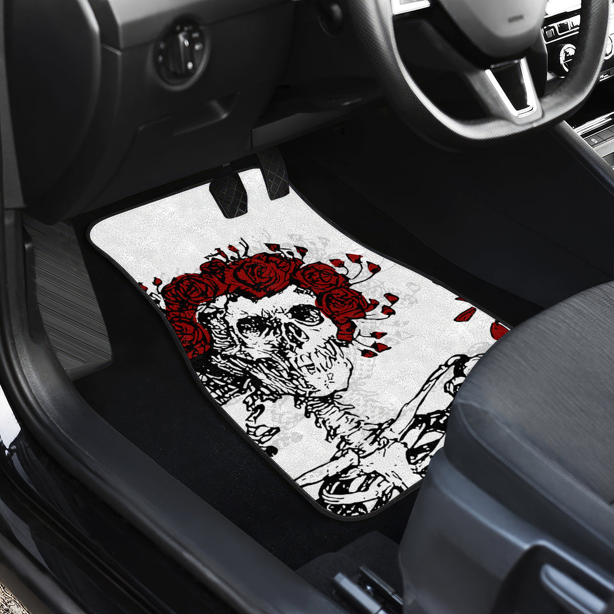 Rose Skull Car Mats Rose Skull Day Of The Dead - Wonder Print Shop