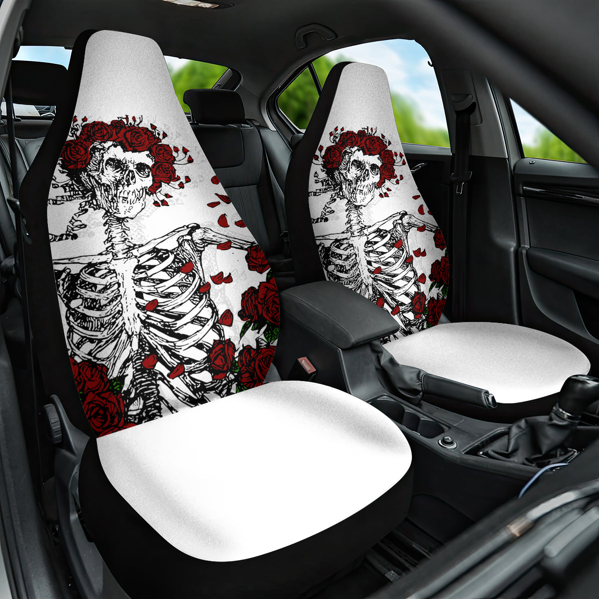 Rose Skull Car Seat Cover Rose Skull Day Of The Dead - Wonder Print Shop