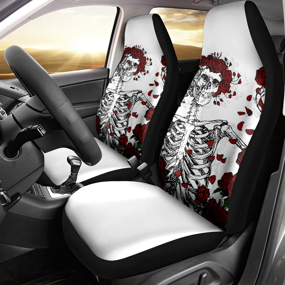 Rose Skull Car Seat Cover Rose Skull Day Of The Dead - Wonder Print Shop