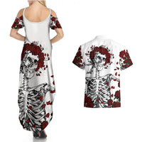 Rose Skull Couples Matching Summer Maxi Dress and Hawaiian Shirt Rose Skull Day Of The Dead - Wonder Print Shop