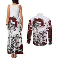 Rose Skull Couples Matching Tank Maxi Dress and Long Sleeve Button Shirts Rose Skull Day Of The Dead - Wonder Print Shop