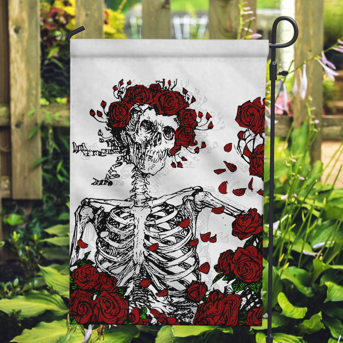 Rose Skull Garden Flag Rose Skull Day Of The Dead - Wonder Print Shop