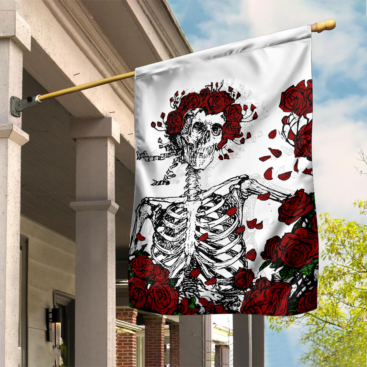 Rose Skull Garden Flag Rose Skull Day Of The Dead - Wonder Print Shop
