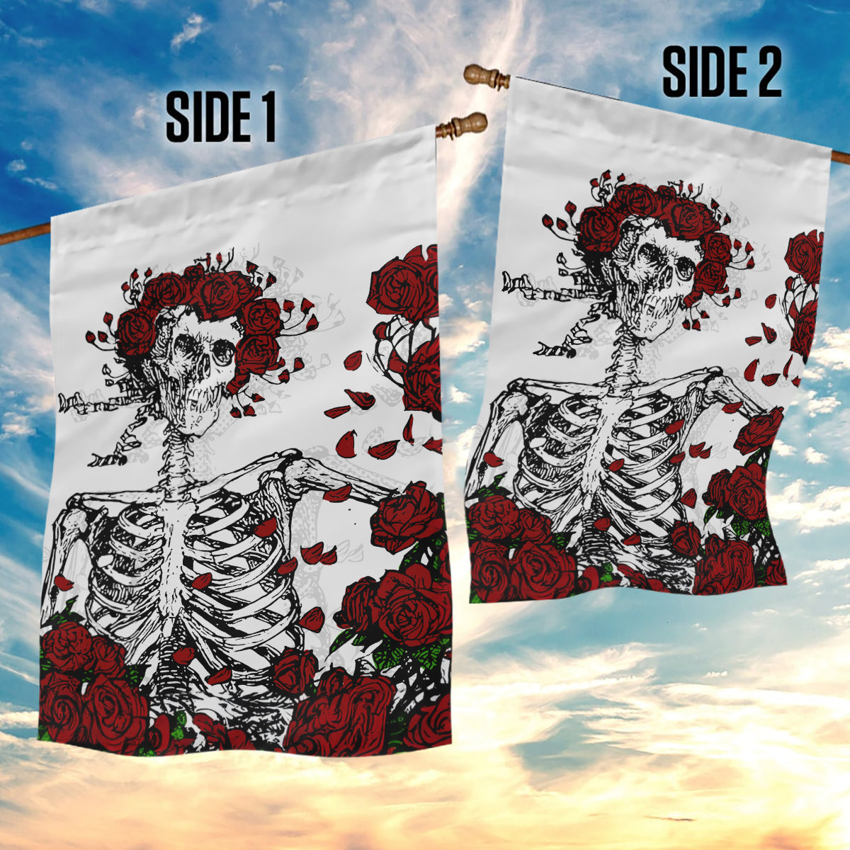 Rose Skull Garden Flag Rose Skull Day Of The Dead - Wonder Print Shop