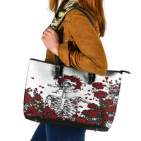 Rose Skull Leather Tote Bag Rose Skull Day Of The Dead - Wonder Print Shop