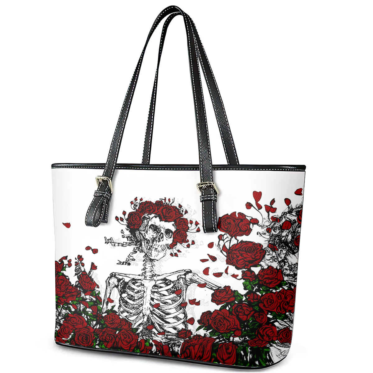 Rose Skull Leather Tote Bag Rose Skull Day Of The Dead - Wonder Print Shop